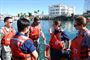 Coast Guard sector commmander Capt. Jennifer Williams (2nd from right)hosts (from left) Brig. Gen. Mark Toy, Lt. Gen. Thomas Bostwick and Col. Kimberly Colloton for a waterborne tour of the Port of Long Beach and an inspection of repair work on its middle breakwater during the general&#39;s Jan. 15 visit to the port.