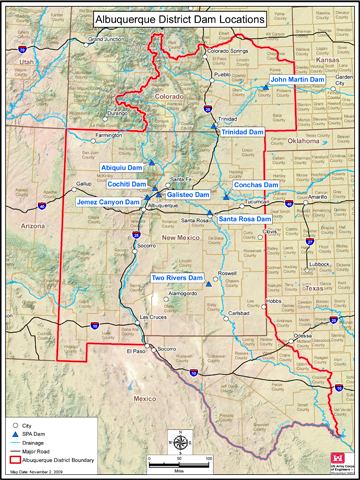 Map showing the locations of the District's dams