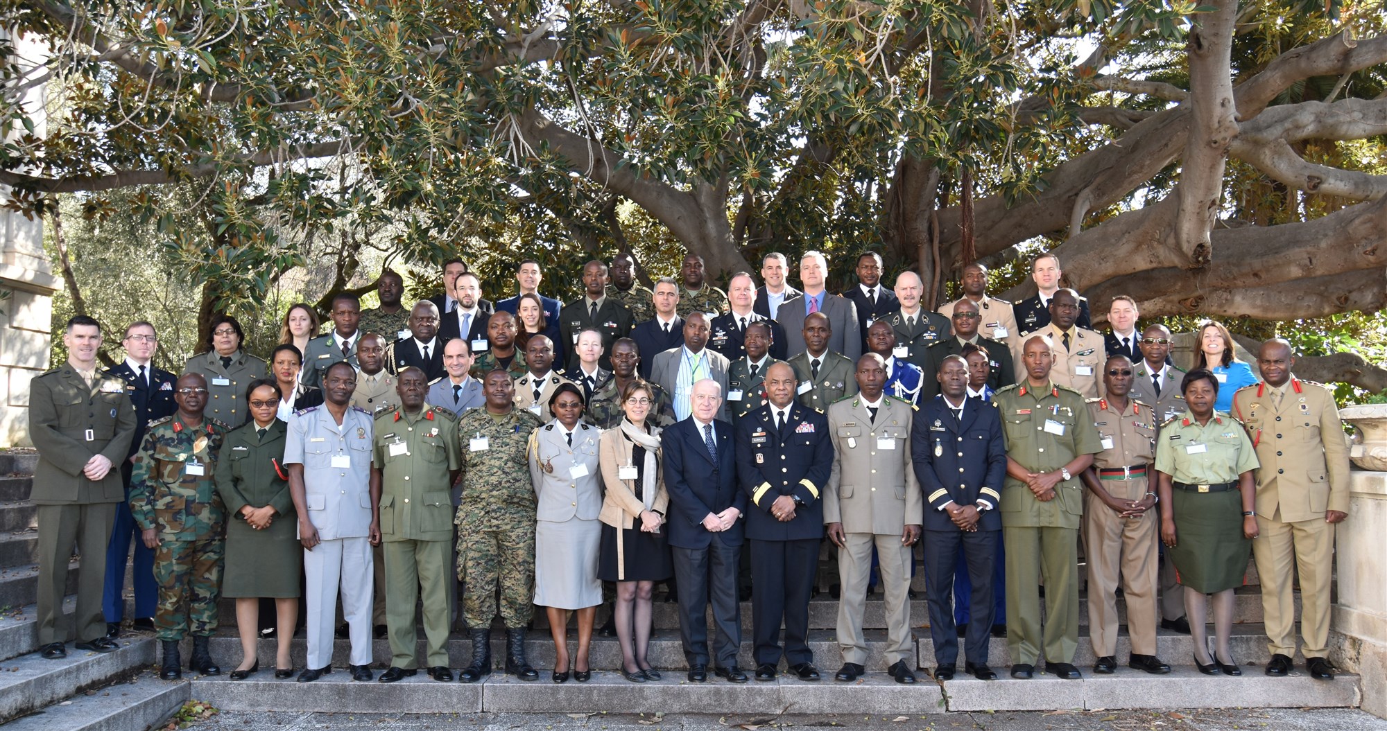 Group photo of participants of the U.S. AFRICOM’s Fourth Africa Accountability Colloquium (ACIV) on “Responding to Gender Based Violence During Peace Operations.”  Nearly 40 military legal professional and commanders from 20 African countries have come together in an effort to lay the foundation for responding to sexual violence allegations that occur during peacekeeping operations.  The annual event is once again being hosted by the International Institute of Humanitarian Law (IIHL) in Sanremo, Italy, Mar. 1-3, 2016.  (U.S. Africa Command photo by Brenda Law/RELEASED)
