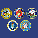 Five emblems for each branch of the United States military