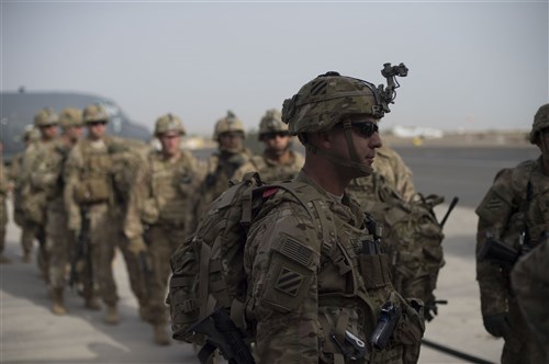 U.S. Army Sgt. 1st Class Raul Lopez, East African Response Force, takes accountability as Soldiers board a U.S. Air Force C-130J Hercules May 27, 2016, at Camp Lemonnier, Djibouti. Composed primarily of Soldiers, the EARF functions as a joint response unit, employing troops from across the services to accomplish the mission. (U.S. Air Force photo by Staff Sgt. Eric Summers, Jr./Released)