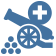 Icon representing Military Medical History; cannon with first aid symbol