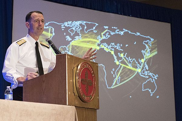 ARLINGTON, Va. (March 3, 2016) Chief of Naval Operations (CNO) Adm. John Richardson discusses his strategic guidance, 'A Design for Maintaining Maritime Superiority,' and accelerated learning during a conference hosted by the American Society of Naval Engineers (ASNE). The conference, 'Engineering America's Maritime Dominance,' was held in Arlington, Va. Before addressing the crowd of engineers, CNO rolled up his sleeves in the custom of great engineers. U.S. Navy photo by Mass Communication Specialist 1st Class Elliott Fabrizio.