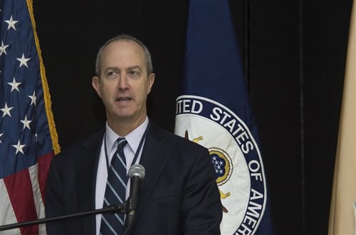 Amb. Tom Kelly, U.S. Ambassador to the Republic of Djibouti, speaks to attendees of the East Africa Security Synchronization Conference Jan. 20, 2016, at Camp Lemonnier, Djibouti. The conference provided an opportunity for attendees to better understand the benefits of a regional approach to African security instead of strictly country-focused planning.