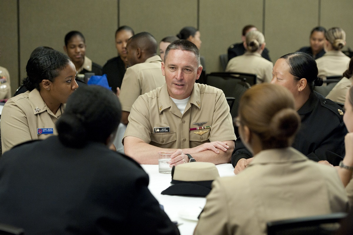 SAN DIEGO (June 12, 2015) Master Chief Petty Officer of the Navy (MCPON) Mike Stevens speaks to Sailors during the Joint Women's Leadership Symposium. Stevens spoke about the importance of leadership, mentorship, and setting the conditions for all Sailors to be successful.  U.S. Navy photo by Mass Communication Specialist 1st Class Martin L. Carey/Released 