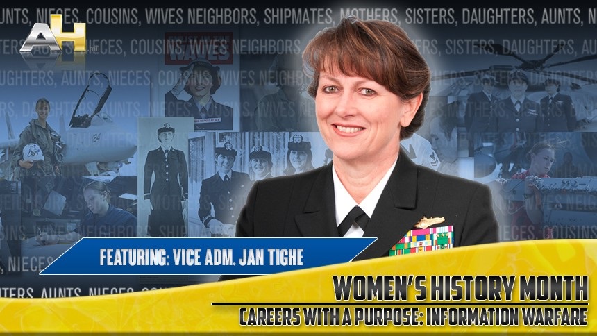Women's History Month banner featuring Vice Admiral Jan Tighe 