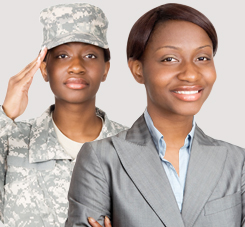 Service member in uniform and civilian federal employee
