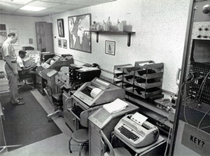 The image above shows the Hotline terminal room of the National Military Command Center at the Pentagon in July 1976.