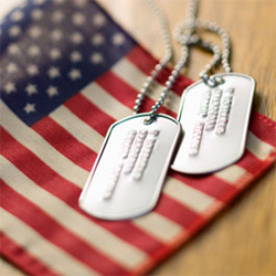 Dog tags lying on an American flag