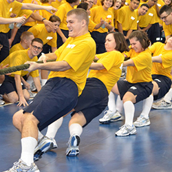 Navy recruits doing a tug of war