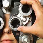 Woman receiving an eye exam