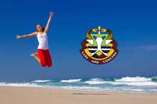 CRDAMC Crest and Healthy Woman Jumping at the beach