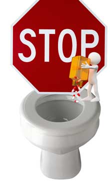 stop sign and pills being flushed down a toilet