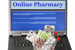 prescription in a shopping cart and a computer.