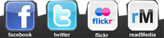 social media icons for facebook, twitter, flickr, and readMedia