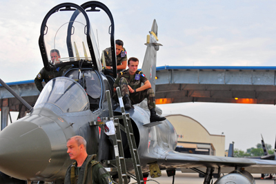 French military - fighter pilots- with phantom jet