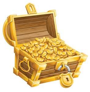 Image of an open treasure chest containing treasure of gold coins.