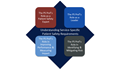 A blue diamond is labeled "Understanding Service-Specific Patient Safety Requirements." Along each side of the diamond is a differently colored square with round edges. They are labeled: 1) The PS Prof's Role as a Patient Safety Expert. 2) The PS Prof's Role as a Leader. 3) The PS Prof's Role in Improving Performance & Measuring Impact. 4) The PS Prof's Role in Identifying & Mitigating Risk.