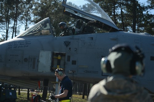 U.S. Airmen from the 81st Aircraft Maintenance Unit prepare an A-10 Thunderbolt II aircraft for take-off in Monte Real, Portugal, Feb. 14, 2013. This is the first time the 81st has participated in REAL THAW, a multinational exercise hosted by the Portuguese military.