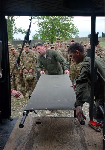 Paratroopers from the 173rd Airborne Brigade, and soldiers from the U.S. 3rd Infantry Division and the Georgian 1st Infantry Brigade conduct medical training during Exercise Noble Partner here May 12, 2015. Noble Partner is an exercise in support of Georgia's contribution of a light infantry company to the NATO Response Force.