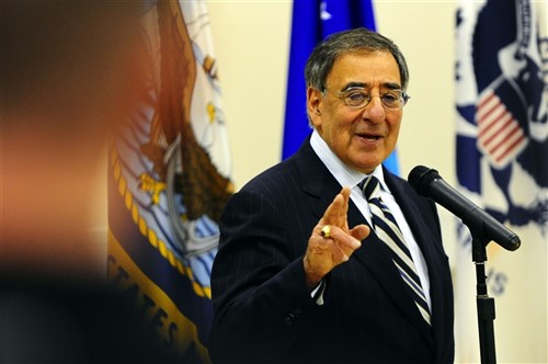 Secretary of Defense Leon Panetta addresses members of Team Ramstein in the Contingency Aeromedical Staging Facility at Ramstein Air Base, Germany, Feb. 3, 2012. During his visit, the 23rd defense secretary expressed appreciation for the dedication and hard work of the service members who ensure wounded warriors receive world-class care.