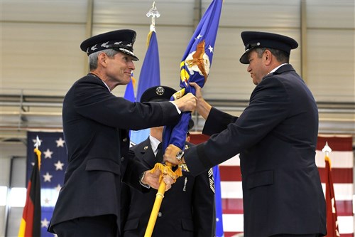 Air Force Chief of Staff Gen. Norton Schwartz gives Gen. Philip Breedlove the command of U.S. Air Forces in Europe during a change of command ceremony at Ramstein Air Base, Germany, July 31, 2012. During the ceremony, outgoing USAFE commander Gen. Mark A. Welsh III relinquished command after providing command and control for air, space and missile defense of activities in an area of operations covering almost one-fifth of the globe, which includes 51 countries in Europe, Asia, the Middle East, and the Arctic and Atlantic oceans. 