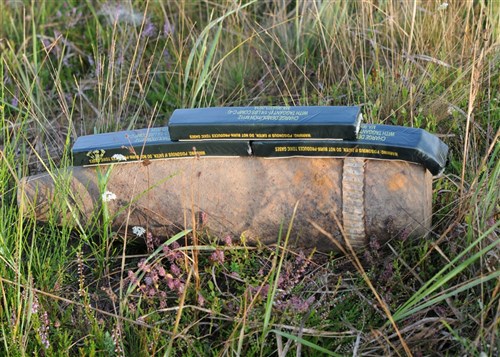 GAFENWOEHR, GE – Three blocks of C-4 explosives rest upon a 155mm artillery round prior to detonation by the 387th EOD Co.  The round, an unexploded ordnance, was found and reported to the 387th. 