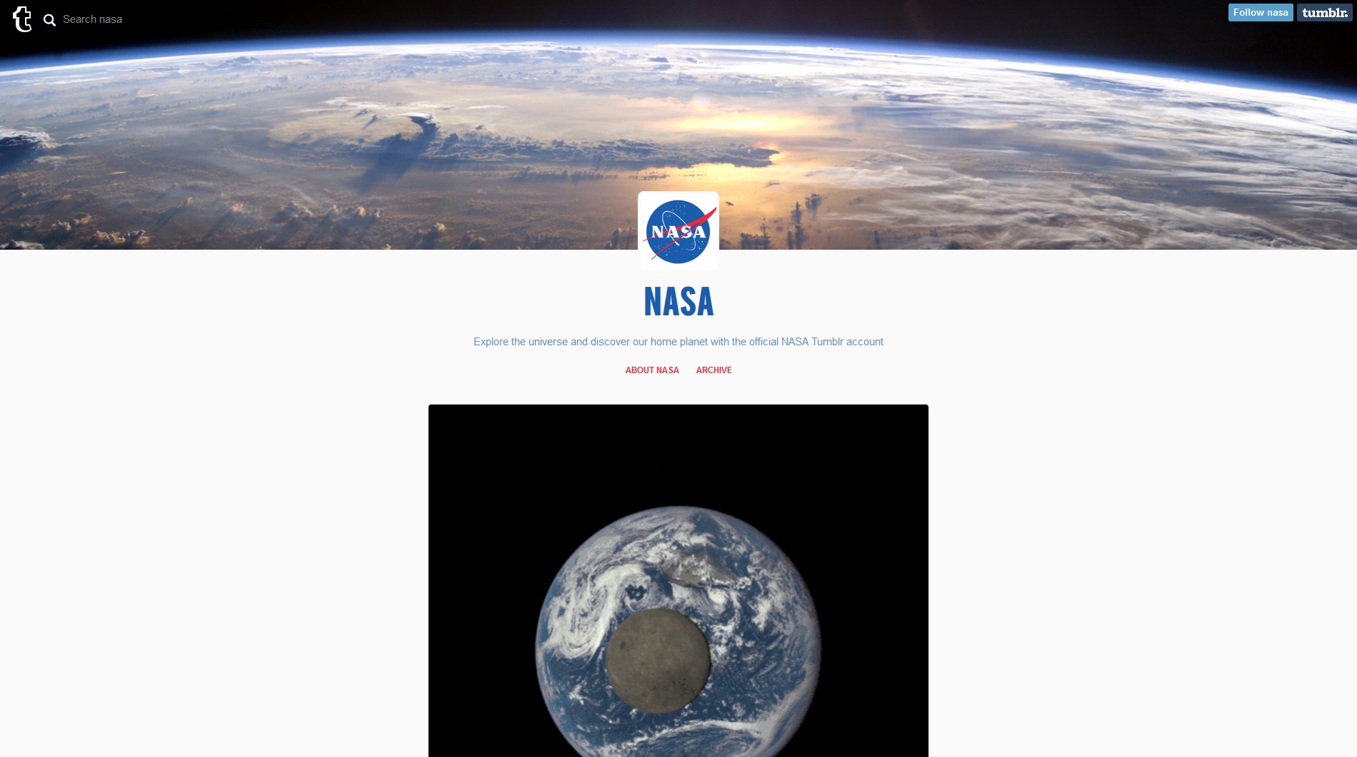 NASA now is on Tumblr.  NASA image

