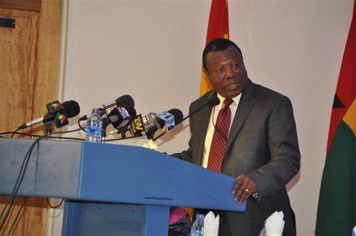 His Excellency Dr. Toga Gayewea McIntosh, Vice President of the Economic Community of West African Nations, delivers a keynote address during the opening ceremony of the West Africa Disaster Preparedness Initiative Way Forward Conference in Accra, Ghana. (U.S. Africa Command photo by Nate Herring/RELEASED)