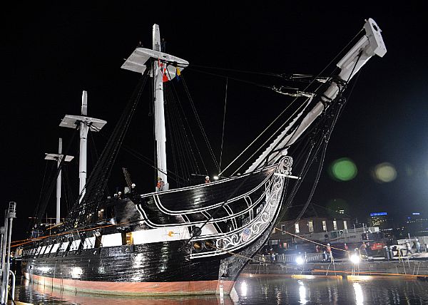 CHARLESTOWN, Mass. (May 18, 2015) USS Constitution enters Dry Dock 1 in Charlestown Navy Yard to commence a multi-year planned restoration period. This is Constitution's first time in dry dock since its 1992-1996 restoration. U.S. Navy photo by Mass Communication Specialist Seaman Matthew R. Fairchild.