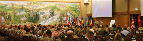 SOCAFRICA Commander’s Conference attendees participate in the North and West Africa Way-Forward Brief on November 17, at Garmisch, Germany. More than 230 Special Operations Forces and Interagency partners from across Africa and Europe met over two weeks to discuss the future of SOF cooperation in Africa.
(Special Operations Command Africa photo by Sgt. 1st Class Anthony L. Taylor/Released)
