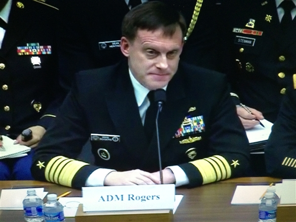 Navy Adm. Michael S. Rogers, commander of U.S. Cyber Command and director of the National Security Agency, testifies before the House Armed Services Committee improving the military cyber security posture in an uncertain threat environment, March 4, 2015. DoD photo by Cheryl Pellerin.