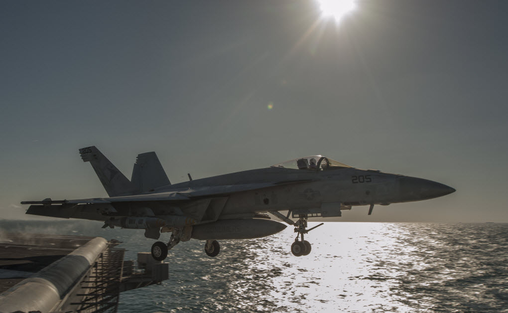 ARABIAN GULF (Jan. 14, 2015) An F/A-18E Super Hornet from the Sunliners of Strike Fighter Squadron (VFA) 81 launches from the flight deck of the Nimitz-class aircraft carrier USS Carl Vinson (CVN 70). Carl Vinson is deployed in the U.S. 5th Fleet area of responsibility supporting Operation Inherent Resolve, strike operations in Iraq and Syria as directed, maritime security operations, and theater security cooperation efforts in the region. U.S. Navy photo by Mass Communication Specialist 2nd Class John Philip Wagner, Jr. 