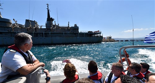 160517-N-XT273-101 SOUDA BAY, Greece (May 17, 2016) Distinguished visitors  from North Africa, Europe, and the U.S. take a tour on a Hellenic rigid hull inflatable boat following the Exercise Phoenix Express 2016 opening ceremony May 17. Phoenix Express 2016, sponsored and facilitated by U.S Africa Command, is designed to improve regional cooperation, increase maritime domain awareness, information-sharing practices, and operational capabilities to enhance efforts to achieve safety and security in the Mediterranean Sea. (U.S. Navy photo by Mass Communication Specialist 2nd Class Justin Stumberg/Released)