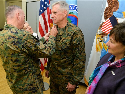 Gen. Thomas D. Waldhauser is promoted to general during a ceremony at Patch Barracks, U.S. Army Garrison Stuttgart, Germany, July 18, 2016. Waldhauser became the become the fourth commander of U.S. Africa Command, succeeding Gen. David M. Rodriguez who is retiring after 40 years of service. (Photo by Adam Sanders, Visual Information)