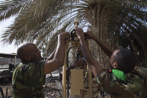 Djibouti Armed Forces (FAD) service members set up an Africa Data Sharing Network (ADSN) satellite during training validation Sept. 28, 2016, at FAD Headquarters in Djibouti. While conducting the best practices training, the U.S. Army, assigned to Combined Joint Task-Horn of Africa, also held an ADSN validation with the FAD soldiers to prepare them to deploy to Somalia.  The ADSN provides network and Voice over Internet Protocol capabilities between the several African countries participating in the Africa Union Mission in Somalia. (U.S. Air Force photo by Staff Sgt. Eric Summers Jr.)