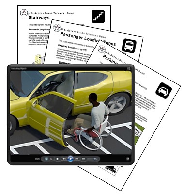 Chapter 5 technical bulletins of the online guide to the ADA & ABA Standards and parking animation shown in player window