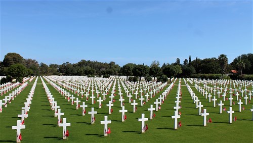 Graves of the fallen at the North Africa American Cemetery and Memorial in Carthage, Tunisia, May 30, 2016 (U.S. Africa Command photo by Samantha Reho/Released) 