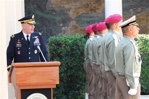 Gen. David Rodriguez lays wreath during Memorial Day ceremony at the North Africa American Cemetery and Memorial in Carthage, Tunisia. 