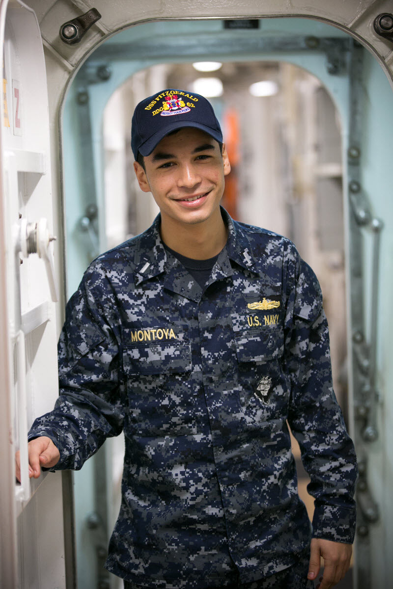 Lt. j.g. James Montoya is the training officer aboard the destroyer operating out of Yokosuka. U.S. Navy photo.