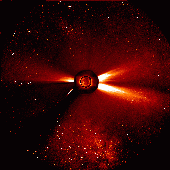 Composite picture of sungrazer comet approaching the Sun, observed from
the SOHO satellite