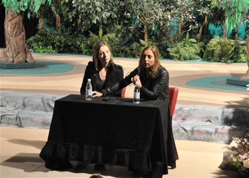 STUTTGART, Germany - Dutch filmmakers Ilse and Femke van Velzen answer questions from U.S. Africa Command staff, following the screening of the documentary "Weapon of War", April 11, 2012. The documentary focused on rape as a weapon of war in the Democratic Republic of the Congo and was part of U.S. AFRICOM's Command Movie Series. (U.S. AFRICOM photo by Danielle Skinner)