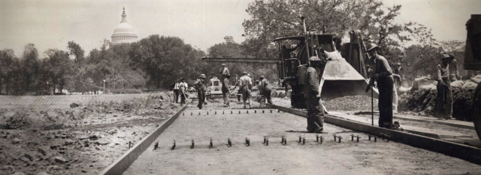 Road construction along the National Mall, Washington, DC, 1934.