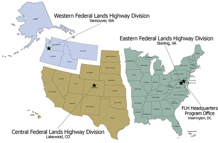 Map of USA showing FLH divisions/regions