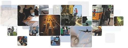 Collage of transportation images showing Volpe's work.