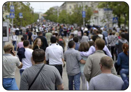 Stock art photo of large group of pedestrians