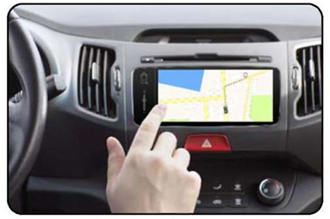 Stock art photo of person using navigation app in car