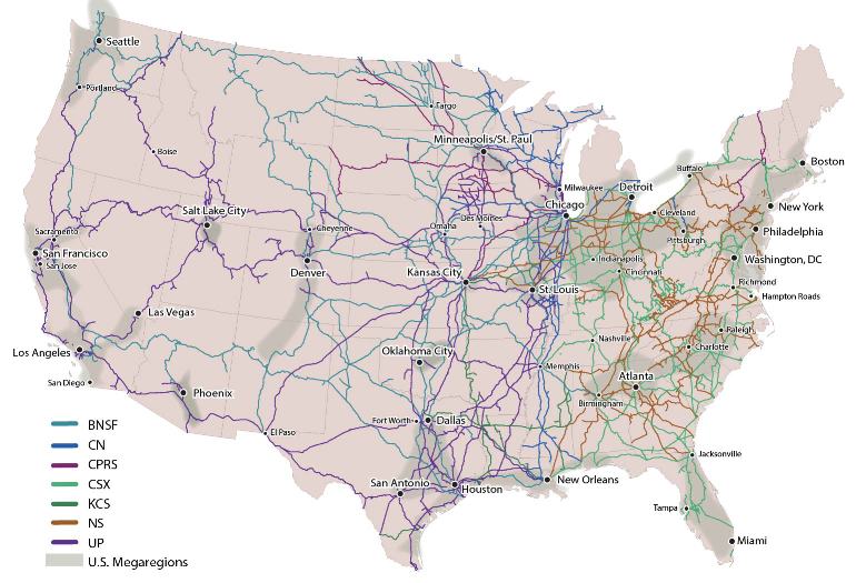 Class 1 Railroads and Megaregions