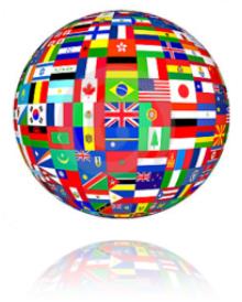 Globe made up of multiple national flags