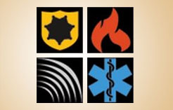 Firstnet Logo with symbols identifying radio waves, fire, emergency medical  services and law enforcement